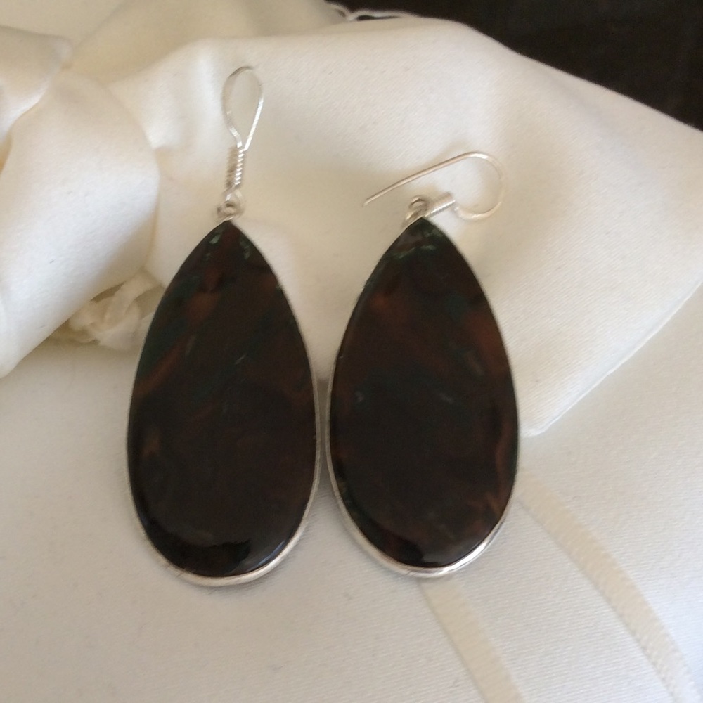Sterling Silver Stick Agate Large Dangle Earrings - image 3